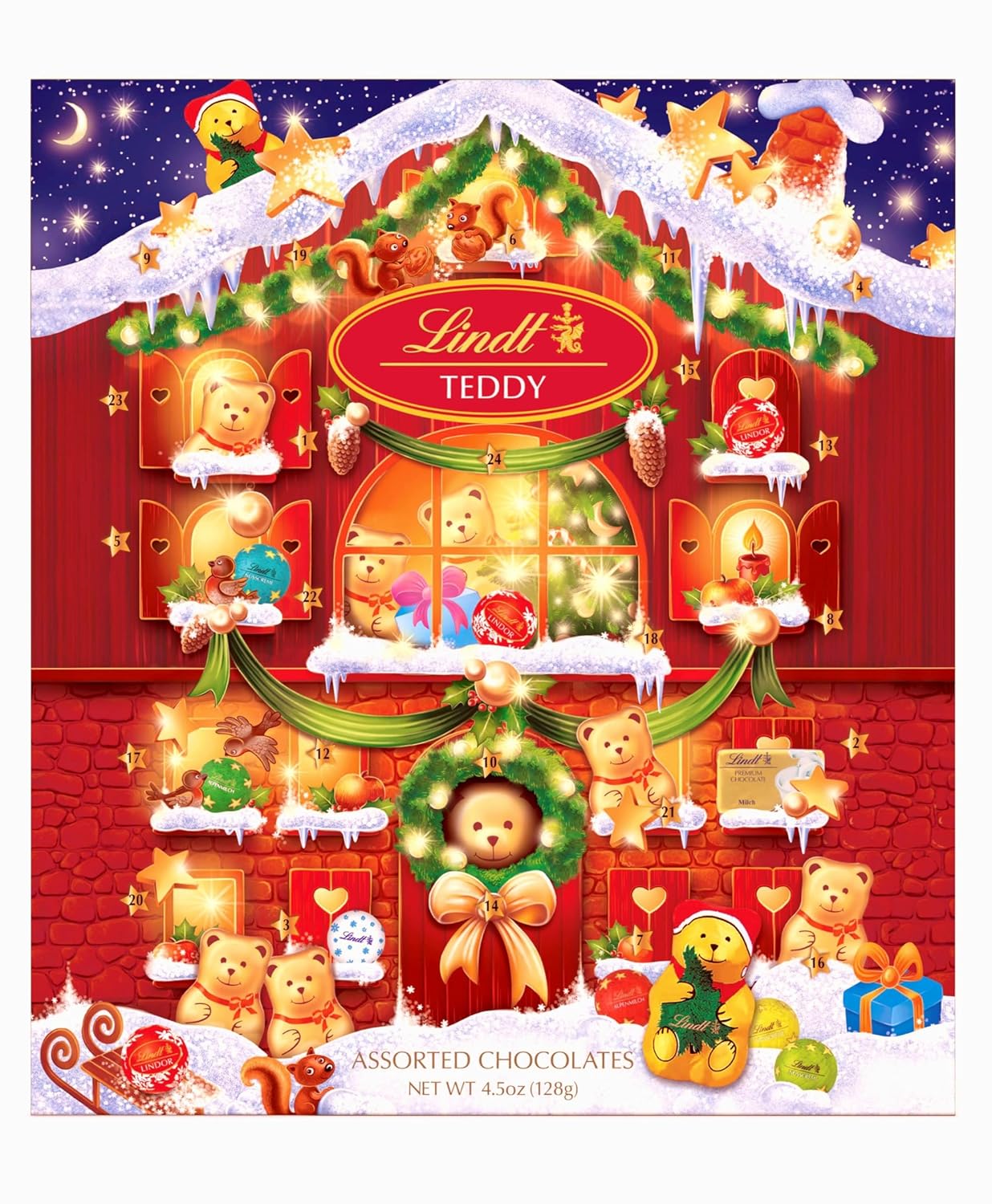 Holiday Teddy Bear Advent Calendar Assorted Chocolate Candy